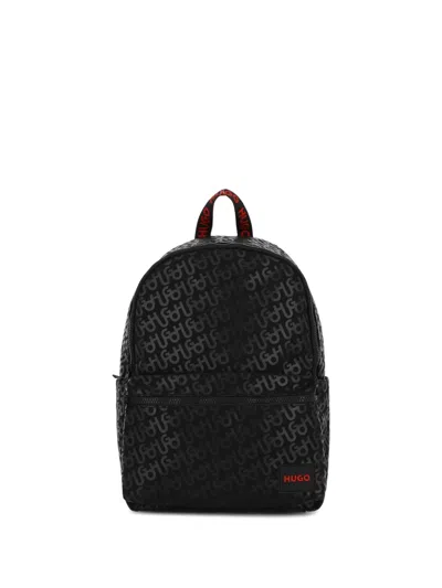 Hugo Boss Kids' Monogram-print Logo-patch Backpack In Black