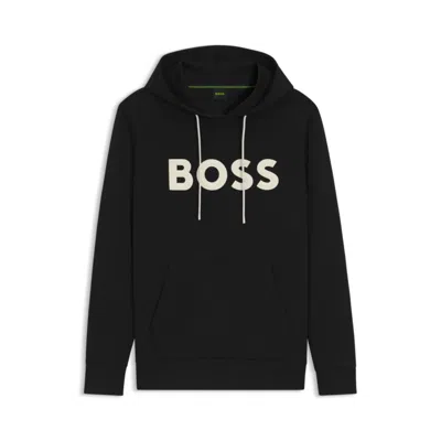 Hugo Boss Moulded-logo Hoodie In A Cotton Blend In Black