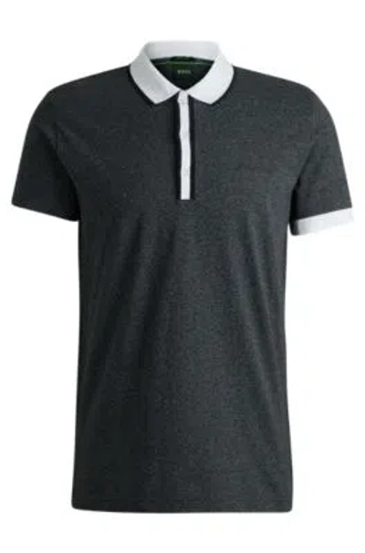 Hugo Boss Moulin-cotton Polo Shirt With Striped Trims In White