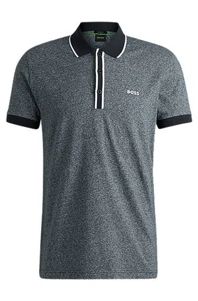 Hugo Boss Moulin-cotton Polo Shirt With Striped Trims In Dark Blue
