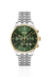 Hugo Boss Multi-link-bracelet Chronograph Watch With Green Dial Men's Watches In Assorted-pre-pack