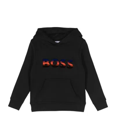 Hugo Boss Multicolored Logo Hoodie In Black
