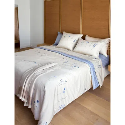 Hugo Boss Multicoloured Azure Mist Double Cotton Fitted Sheet In White