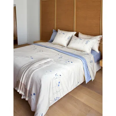 Hugo Boss Multicoloured Azure Mist Super King Cotton Flat Sheet In White