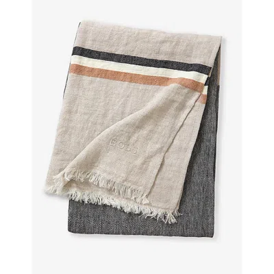 Hugo Boss Boss Multicoloured Logo-embroidered Stripe Linen Throw 130cm X 170cm
