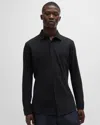 Hugo Boss Mysoft 2 Mens Slim-fit Shirt In Cotton Jersey With Embroidered Branding In Brown