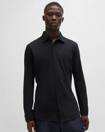 Hugo Boss Mysoft 2 Mens Slim-fit Shirt In Cotton Jersey With Embroidered Branding In Brown