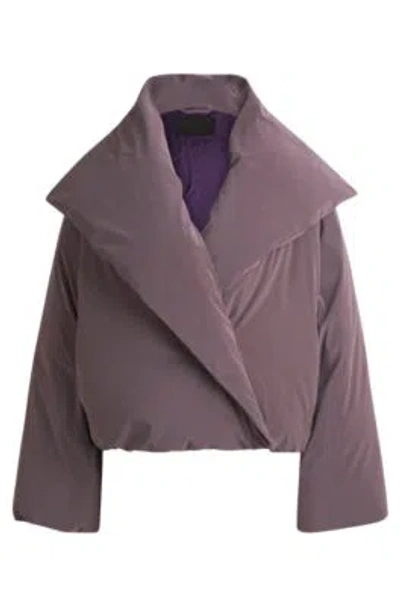 Hugo Boss Naomi X Boss Cropped Down Jacket In Velvet-touch Fabric In Light Grey