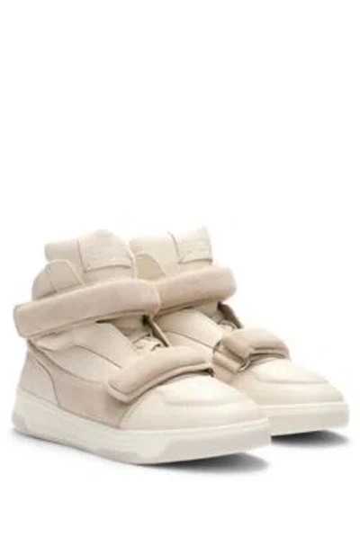 Hugo Boss Naomi X Boss High-top Trainers In Leather And Suede In White