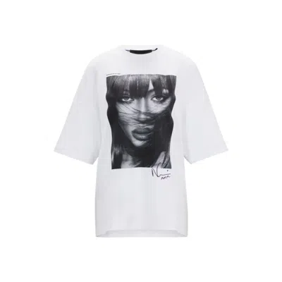 Hugo Boss Naomi X Boss Interlock-cotton T-shirt With Dropped Shoulders In White