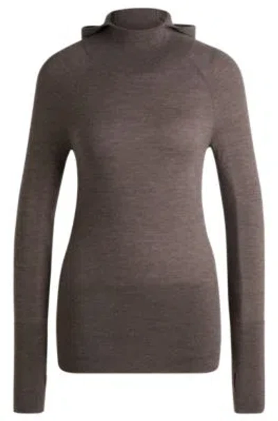 Hugo Boss Naomi X Boss Knitted Hoodie In Lightweight Merino Wool In Light Grey