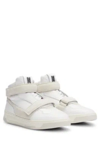 Hugo Boss Naomi X Boss Leather High-top Trainers With Riptape Straps In White