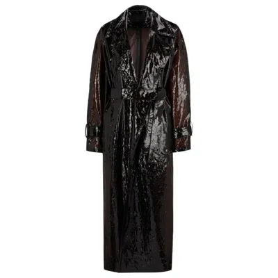 Hugo Boss Naomi X Boss Oversize Raincoat With Leopard-pattern Embossing In Dark Brown