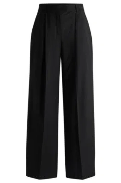 Hugo Boss Naomi X Boss Regular-fit Trousers In Natural-stretch Wool In Black