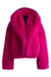 Hugo Boss Naomi X Boss Short Coat In Faux Fur In Pink