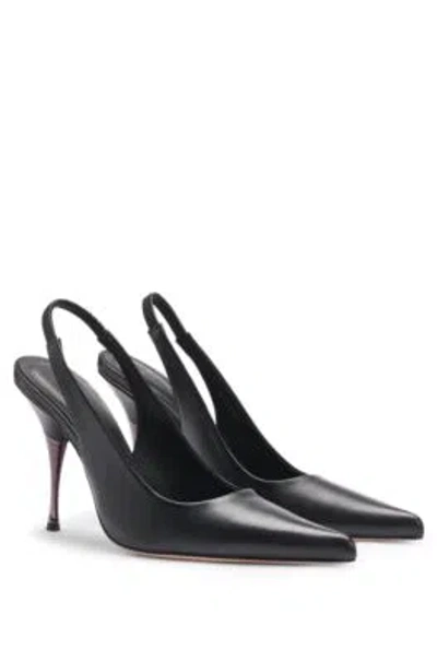 Hugo Boss Naomi X Boss Slingback Pumps In Smooth Leather In Black