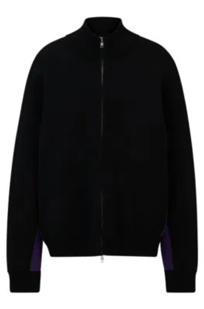 Hugo Boss Naomi X Boss Zip-up Knitted Jacket With Logo Patch In Black