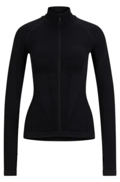 Hugo Boss Naomi X Boss Zip-up Top In Stretch Jersey In Black