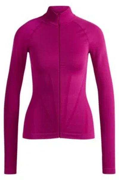 Hugo Boss Naomi X Boss Zip-up Top In Stretch Jersey In Pink