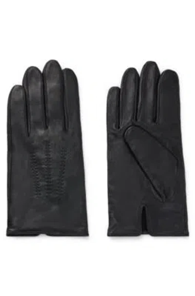 Hugo Boss Nappa-leather Gloves With Metal Logo Lettering In Black