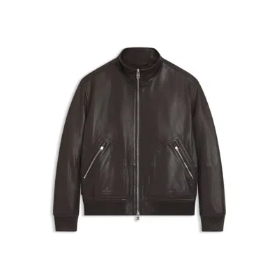 Hugo Boss Nappa-leather Jacket With Two-way Zip In Brown