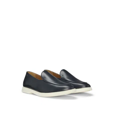 Hugo Boss Nappa-leather Loafers With Contrast Outsole In Blue