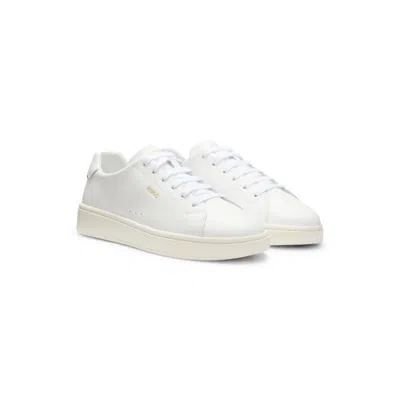 Hugo Boss Nappa Leather Sneakers With Gold-tone Logo In White