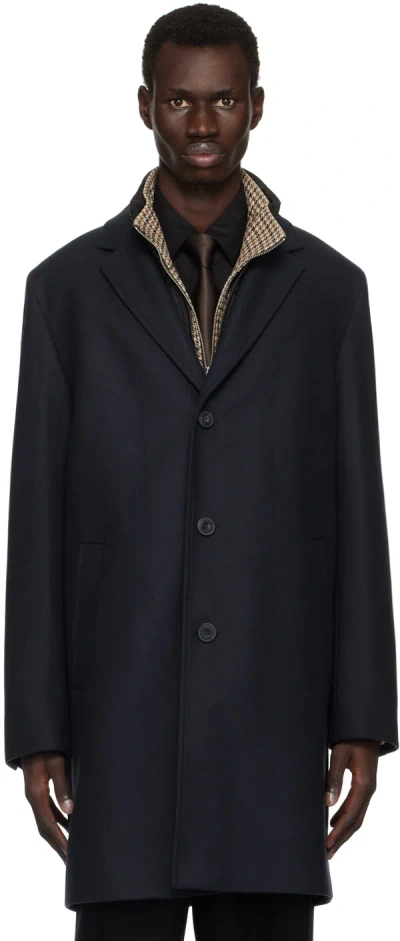 Hugo Boss Navy & Black Layered Coat In 405-dark Blue