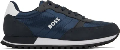 Hugo Boss Navy & Black Mixed-material Sneakers In 401-dark Blue