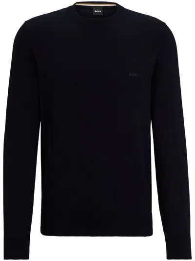 HUGO BOSS NAVY BLUE CREWNECK LOGO SWEATER