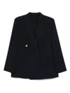 Hugo Boss Linen Double-breasted Blazer With Multiple Pockets In Black