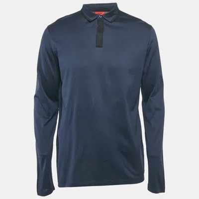 Pre-owned Hugo Boss Navy Blue Jersey Long Sleeve Polo T-shirt L