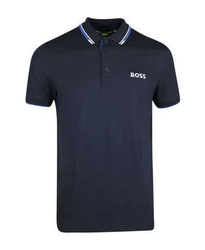 Hugo Boss Navy Blue Logo Polo Shirt In Black