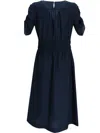 Hugo Boss Navy Blue Puff-sleeves Dress In Blue