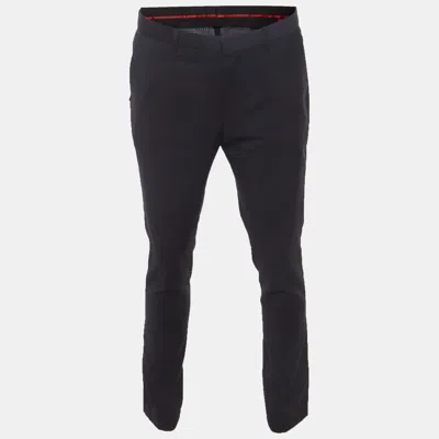 Pre-owned Hugo Boss Navy Blue Wool Regular Fit Trousers L