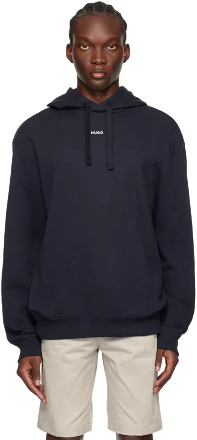 Hugo Boss Navy Bonded Hoodie In 405-dark Blue