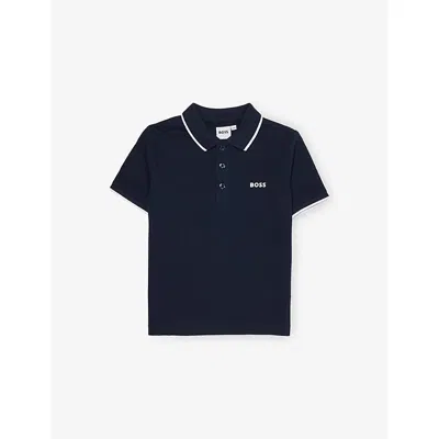 Hugo Boss Kids' Navy Brand-print Short-sleeves Cotton-piqué Polo Shirt 4-16 In Blue