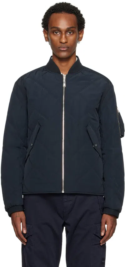 Hugo Boss Navy Caramo Bomber Jacket In Dark Blue 404