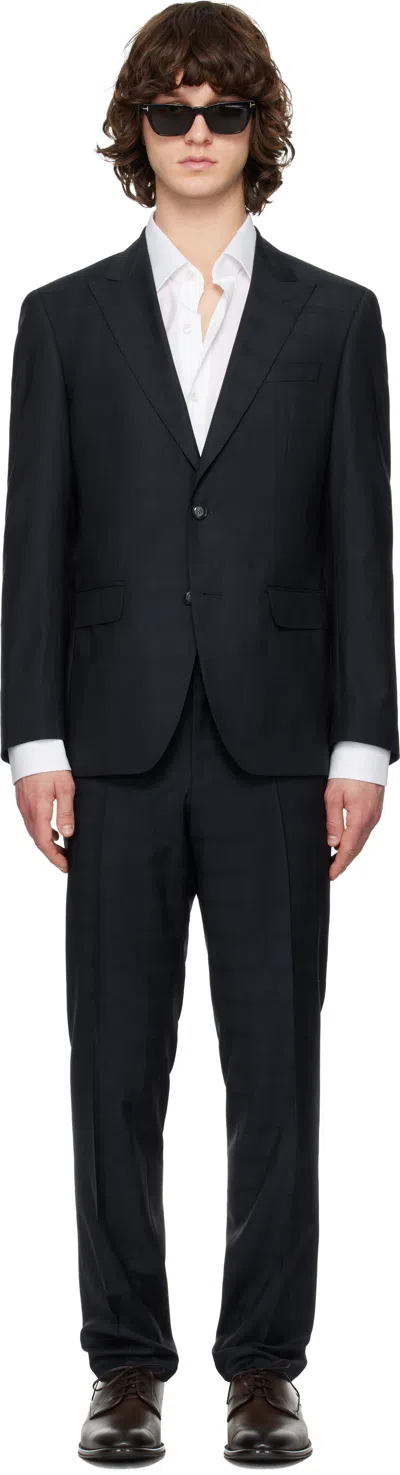 Hugo Boss Navy Checkered Suit In Blue