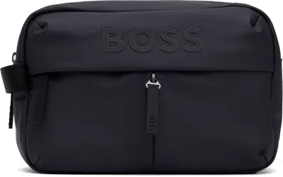 Hugo Boss Navy Coated Canvas Pouch In 402-dark Blue