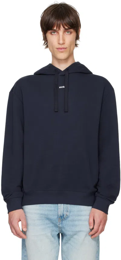 Hugo Boss Navy Cotton-terry Relaxed-fit Hoodie In 405-dark Blue