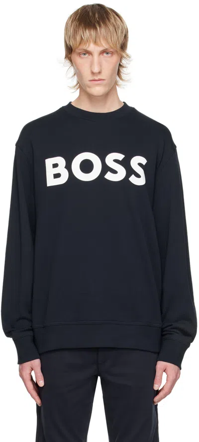 Hugo Boss Navy Crewneck Sweatshirt In Blue