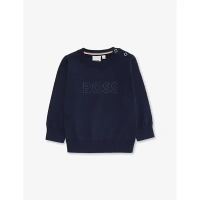 Hugo Boss Babies' Navy De-bossed Logo Round-neck Knitted Pullover 6 Months-3 Year In Blue