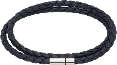Hugo Boss Navy Double Braided-leather Cuff Bracelet In 410-navy