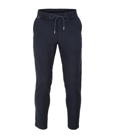 Hugo Boss Navy Drawstring Cropped Casual Trousers In Blue
