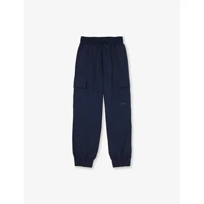 Hugo Boss Kids' Elasticated-cuffs Straight-leg Stretch-woven Jogging Bottoms 6- In Blue