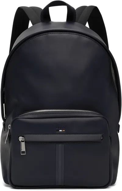 Hugo Boss Navy Embossed-logo Backpack In 404-dark Blue
