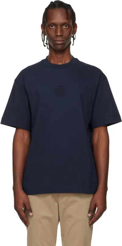 Hugo Boss Navy Embossed-logo T-shirt In Blue