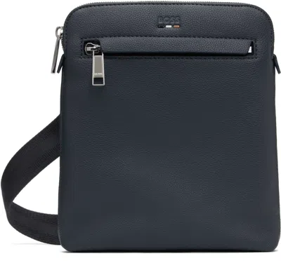 Hugo Boss Navy Faux-leather Zip Bag In 426-medium Blue