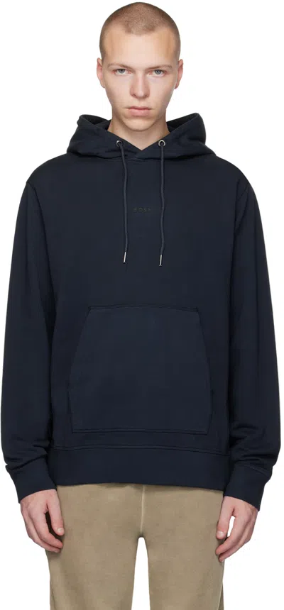 Hugo Boss Logo-print Cotton Hoodie In Blue